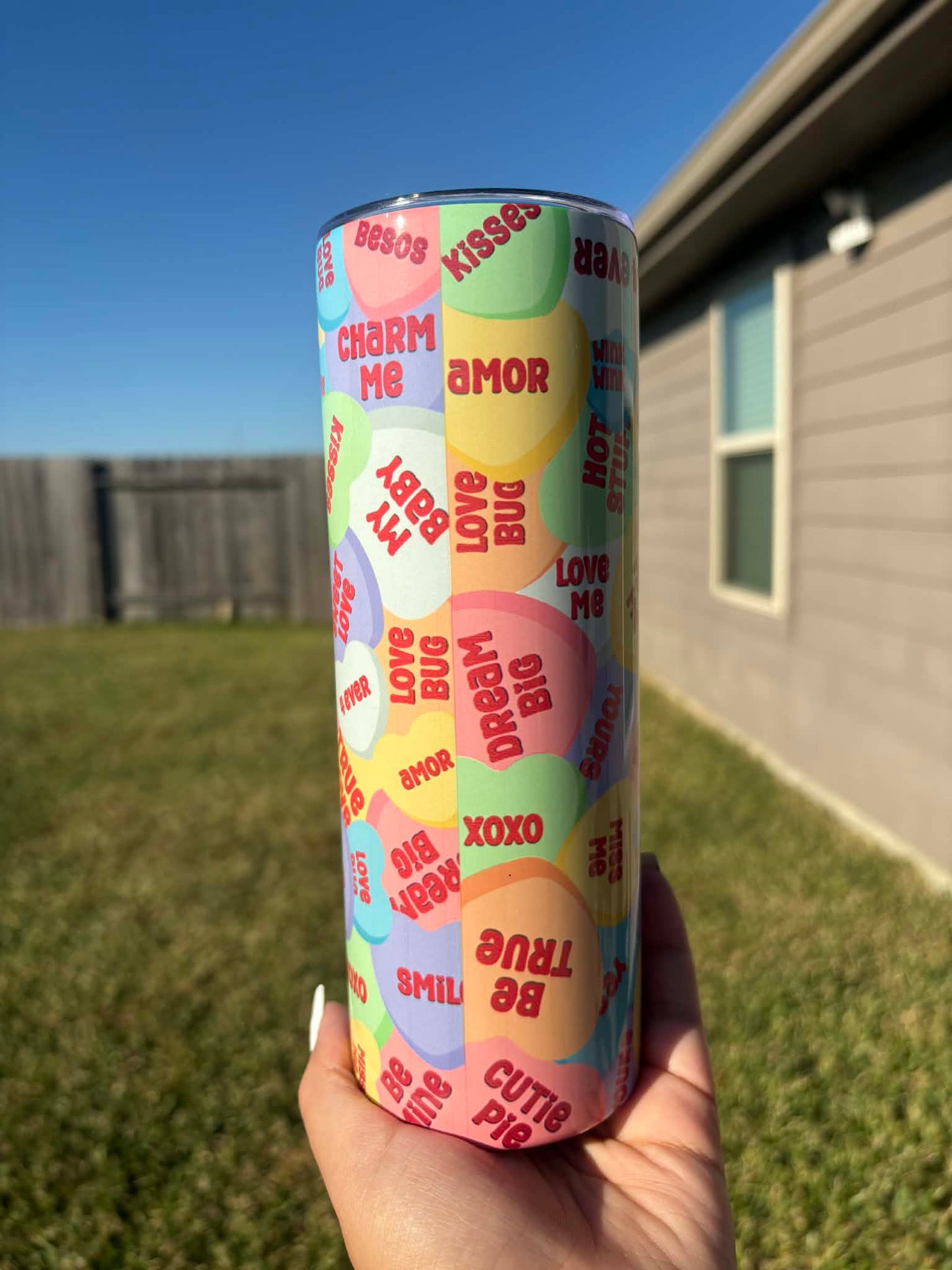 Conversation Heart Themed Tumbler
