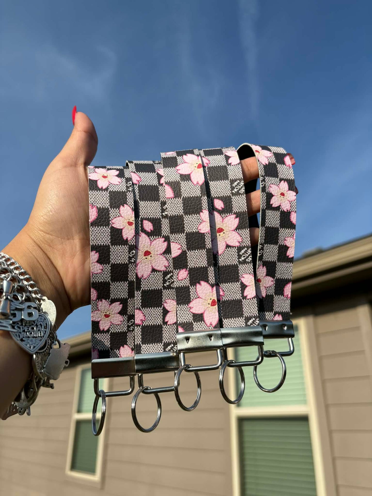 Black Floral Checker Wristlet