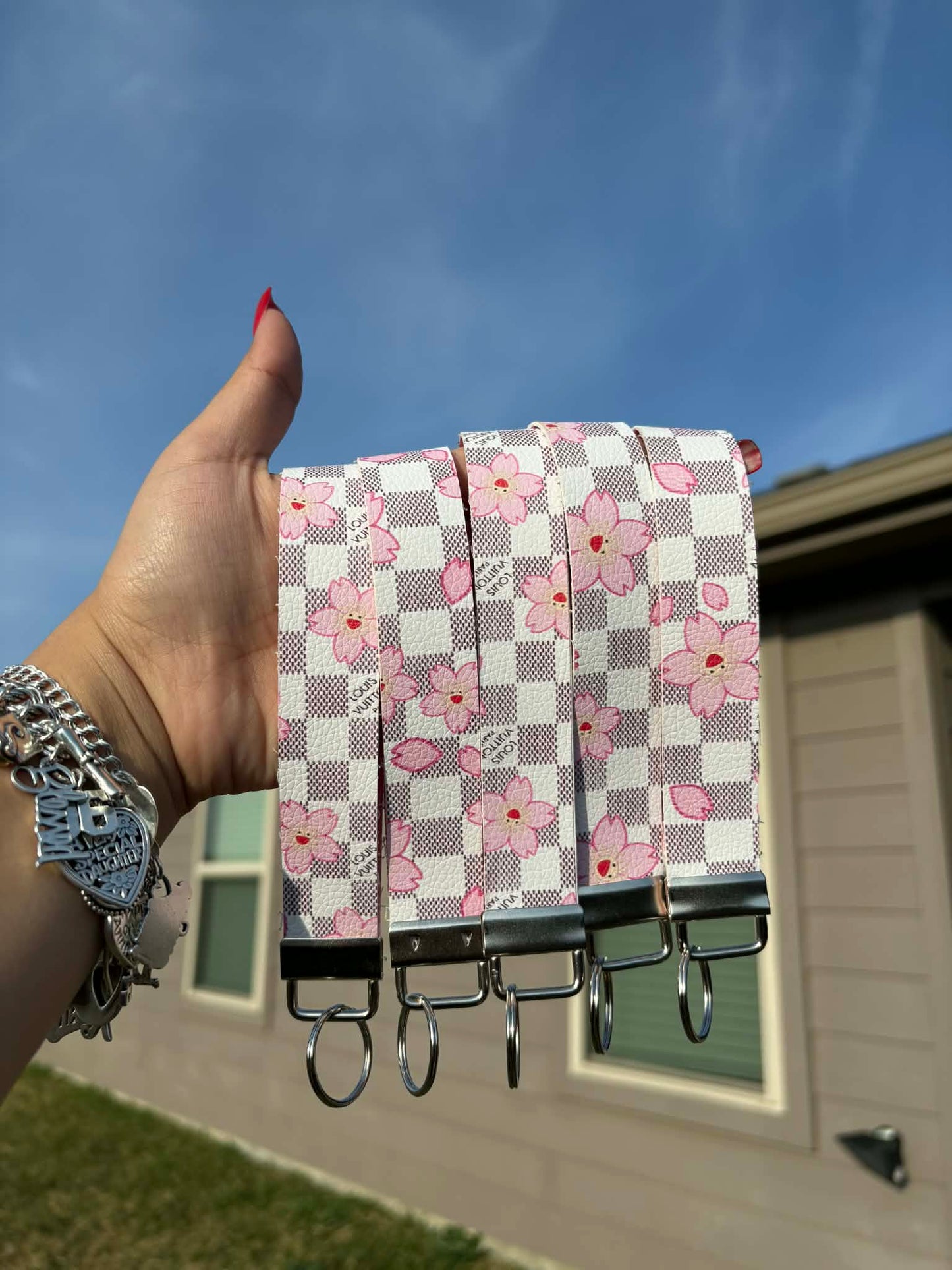 Pink Floral Checker Wristlet