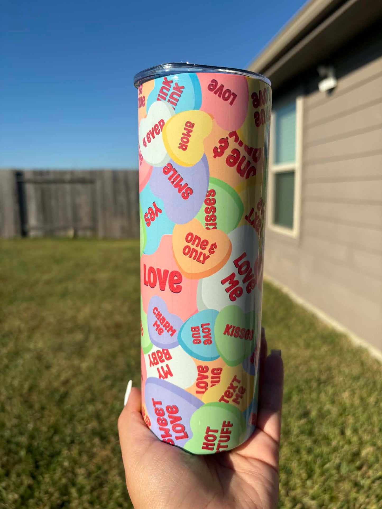 Conversation Heart Themed Tumbler